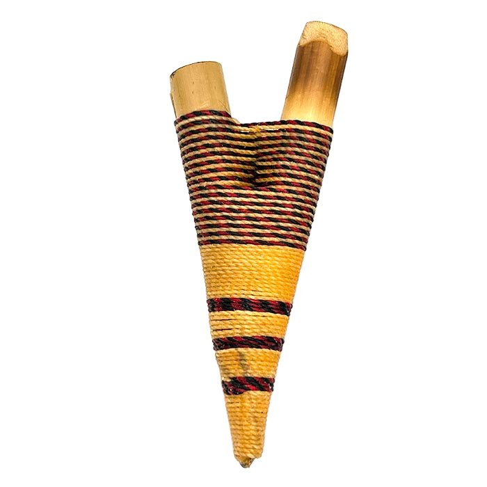 Yawanawá Tribal Kuripe – Yellow and Burnt Brown Thread on Bamboo Pipe