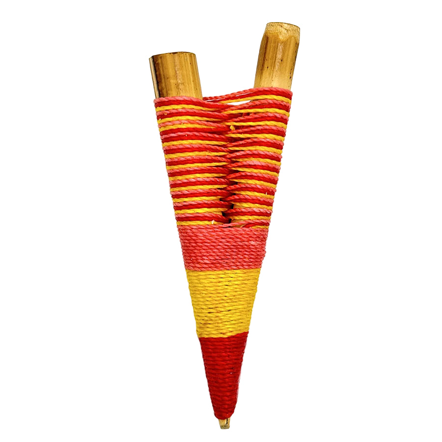 Yawanawá Handmade Rapé Kuripe – Red, Orange, and Yellow Tribal Thread Design
