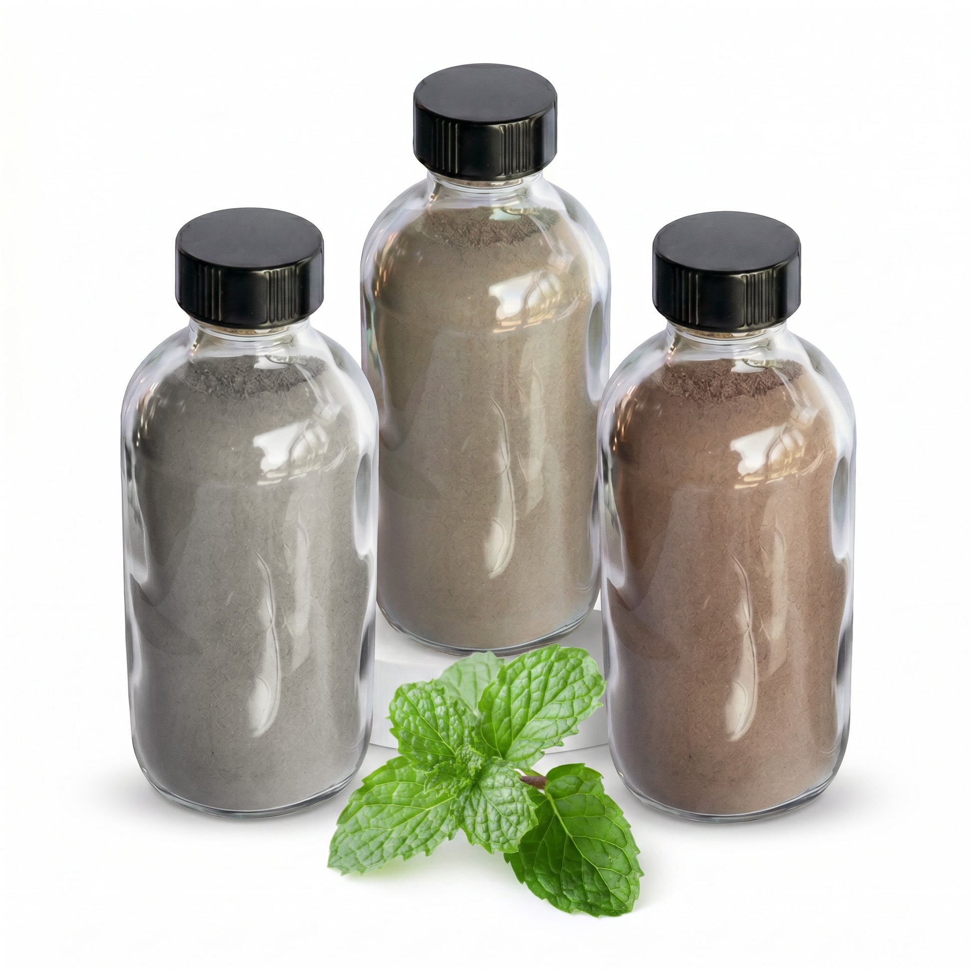 Calm & Clarity hapé bundle — Limpeza Astral, Menta and Mulungu rapé bottles with a sprig of mint