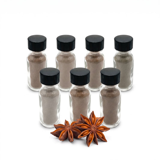Magnificent Seven hapé bundle — Cappi Cipo Vine, Bobinsana, Força Feminina, Nukini, Onça, Seven Herbs and Tsunu Forte rapé bottles with star anise